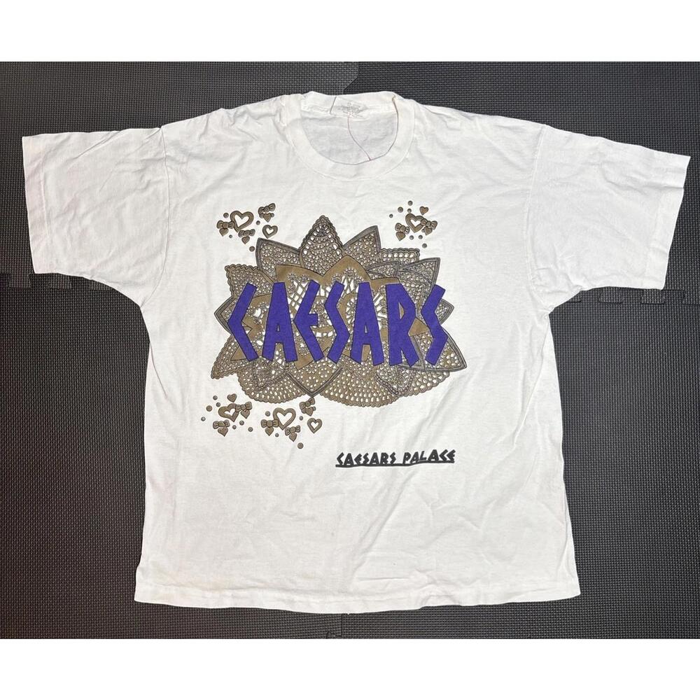 Vintage Caesars Palace T-Shirt  Adult Size XL White Logo Las Vegas USA 80s 90s